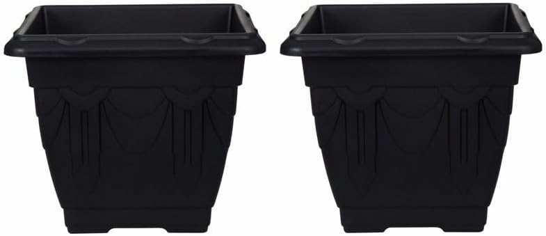 Whitefurze Indoor/Outdoor Square Venetian Planter 38cm Black (Pack of 2)