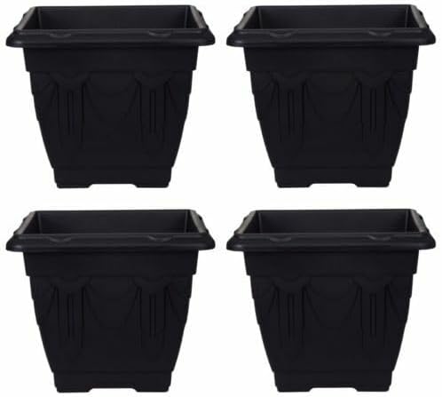 Whitefurze Indoor/Outdoor Square Venetian Planter 38cm Black (Pack of 4)