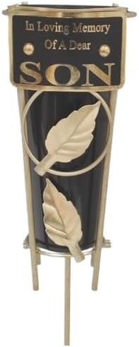 Son - Memorial Metal Grave Vase With Gold Leaf - Black