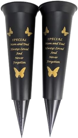 Black Plastic Flower Holders/Memorial Grave Vases Ornaments - Butterfly Spike Grave Flower Vases with Funeral Verses for Your Loved Ones - Pack of 2 (Brother - Pack of 2)