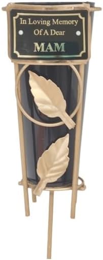 Mam - Memorial Metal Grave Vase With Gold Leaf - Black
