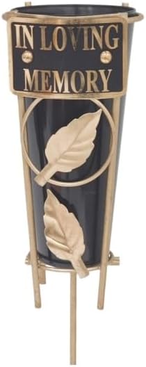 In Loving Memory - Memorial Metal Grave Vase With Gold Leaf - Black