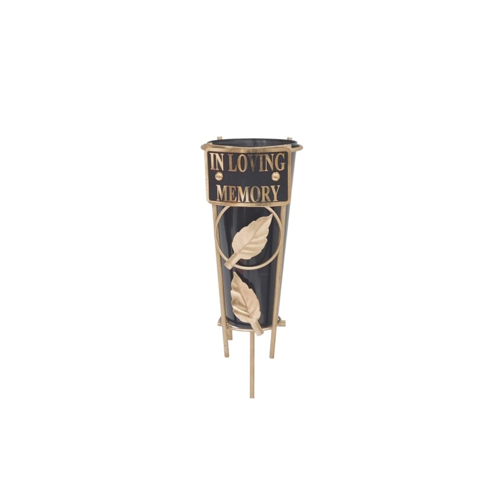 In Loving Memory - Memorial Metal Grave Vase With Gold Leaf - Black