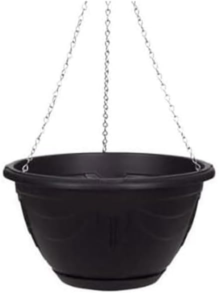 Flower and Herb Plastic Hanging Basket | Plant Saucer for Indoor Outdoor | Wall Planters | Plant Pots for Succulents | Hanging Flower Pots for Garden, Balcony - 32cm (Black - Pack 1)