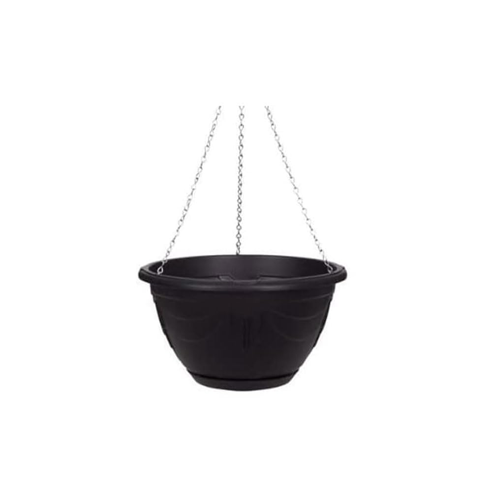 Flower and Herb Plastic Hanging Basket | Plant Saucer for Indoor Outdoor | Wall Planters | Plant Pots for Succulents | Hanging Flower Pots for Garden, Balcony - 32cm (Black - Pack 1)