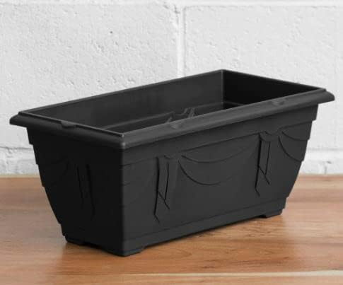 6 x Small Plastic Venetian Window Box Trough Planter Plant Pot 40cm Black Colour