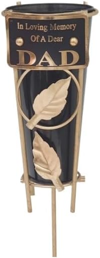 Dad - Memorial Metal Grave Vase With Gold Leaf - Black