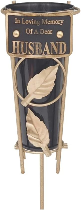 Graveside Memorial Flower Holder Vase – Durable Metal Spike Grave Decoration | Elegant Tribute for Loved Ones, Durable Cemetery Ornament for Flowers & Loving Remembrance – Black (Husband)