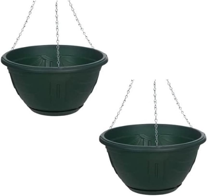 Flower and Herb Plastic Hanging Basket | Plant Saucer for Indoor Outdoor | Wall Planters | Plant Pots for Succulents | Hanging Flower Pots for Garden, Balcony - 32cm (Black - Pack 1)