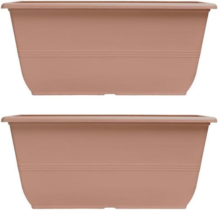 shopior 30cm (12 Inch) Peach Terracotta Plastic Plant Pots – 10L Round Garden Planters with Drainage – Weatherproof Indoor & Outdoor Tub (Peach Terracotta, Phidelphia Window Box 20"-Pack 1)