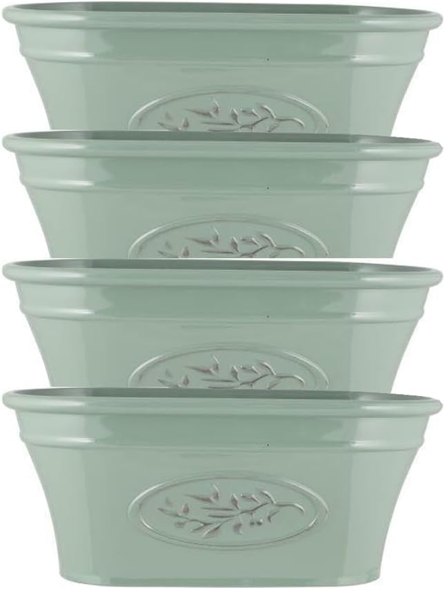 shopior Classic Olive Plastic Planter Trough for Gardening – Flowers Pot with Glossy Finish Weatherproof Plant Pot with Drainage Holes – Gardens, Balconies & Windowsills | 38cm (38cm-Green, Pack 2)