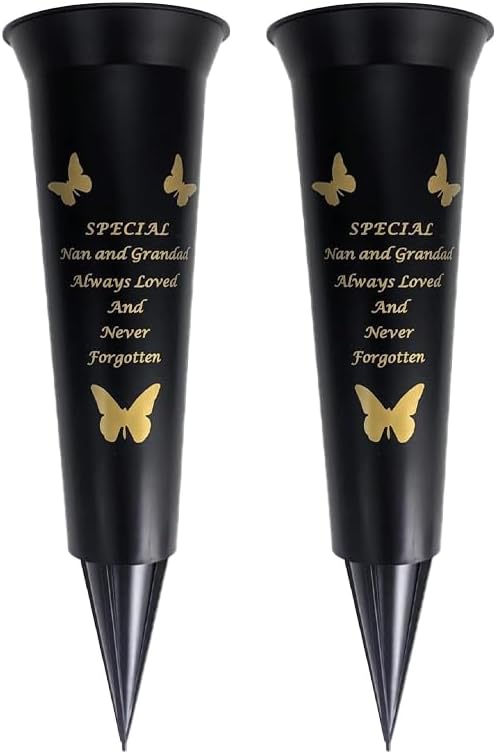 Black Plastic Flower Holders/Memorial Grave Vases Ornaments - Butterfly Spike Grave Flower Vases with Funeral Verses for Your Loved Ones - Pack of 2 (Brother - Pack of 2)