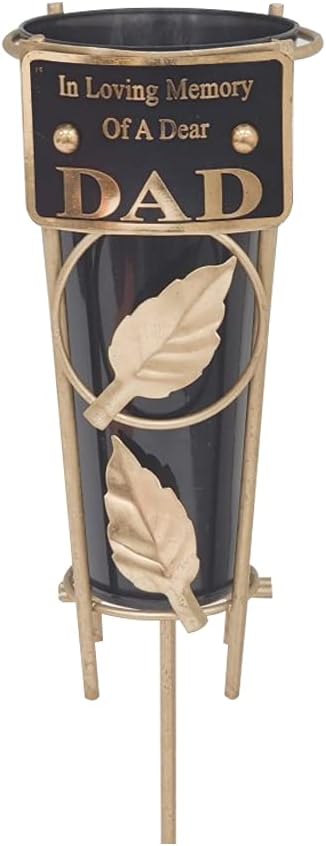 Grave Vases with Spike Grave Ornaments - Memorial Plaques/Black Vases Flower Holders with Personalised Quotes; Metal Spikes Grave Decorations in Loving Memory of your Loved Ones (Dad)