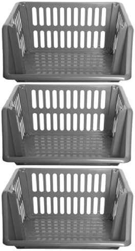 Large 3 Tier Stacking Baskets Storage Veg Rack Plastic Stackers 35cm - Silver