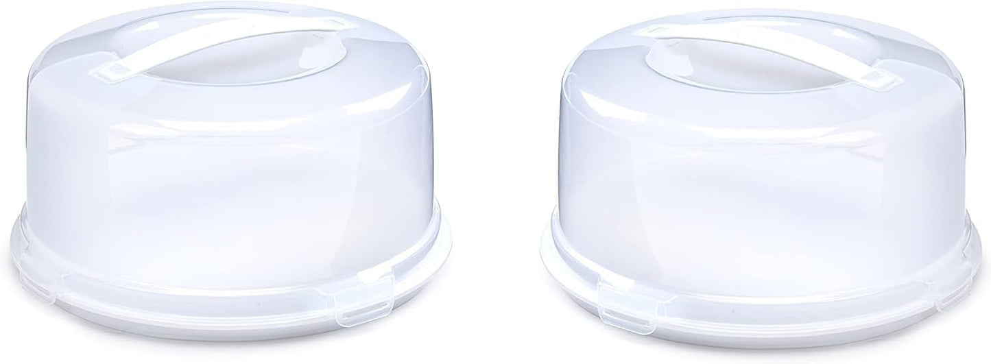 Airtight BPA-free Plastic Reusable Storage Cake Box | Portable Takeaway Food Storage Container with Lid | Cake Carrier with Handle Box | Lockable Cover Box Multipack (Plastic, Three Pack Square)