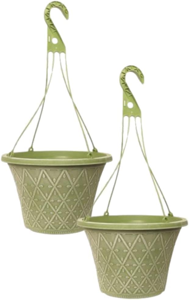 30cm Hanging Basket - Decorative Round Garden Flower Plant Pot | Woven Flower Outdoor Decorative Planter – Weatherproof Plastic with Drainage Holes –For Gardens & Balconies (Purple, Pack of 2)