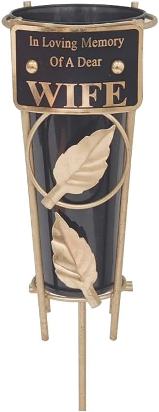 Graveside Memorial Flower Holder Vase – Durable Metal Spike Grave Decoration | Elegant Tribute for Loved Ones, Durable Cemetery Ornament for Flowers & Loving Remembrance – Black (Husband)