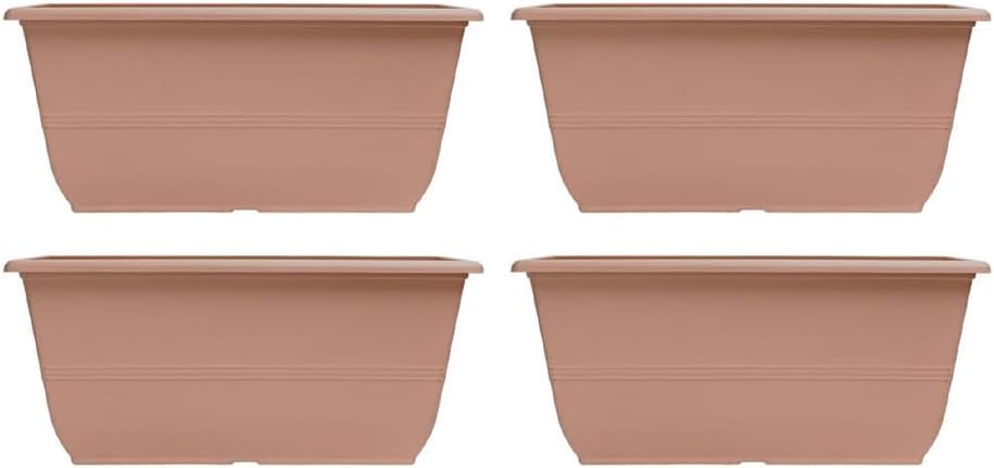 shopior 30cm (12 Inch) Peach Terracotta Plastic Plant Pots – 10L Round Garden Planters with Drainage – Weatherproof Indoor & Outdoor Tub (Peach Terracotta, Phidelphia Window Box 20"-Pack 1)
