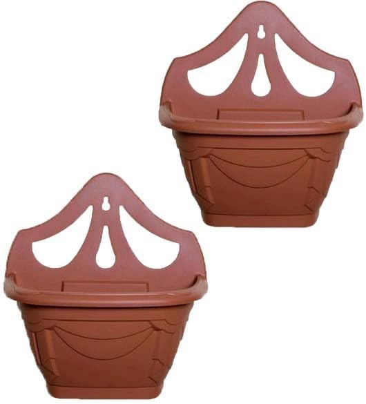 shopior Wall Flower Planters | Outdoor Plastic Planters | Balcony Garden Planters | Garden Wall Planters | Terracotta (Terracotta - Set of 4)
