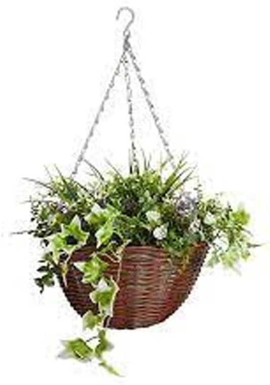 36cm 14Inch Hanging Wicker Basket Planters – Natural Rattan Willow Hanging Flower Pots with Polythene Liner & Metal Chain – Large Decorative Hanging Planters for Indoor & Outdoor Garden, Balcony ( 2 )