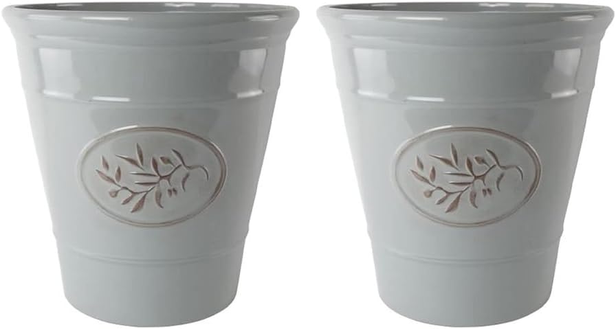 Classic Olive Plastic Planter for Gardening – Outdoor & Indoor Flowers Pot with Glossy Finish | Weatherproof Plant Pot with Drainage Holes – Flower Pots for Gardens & Balconies (Grey, 23cm-Pack 2)