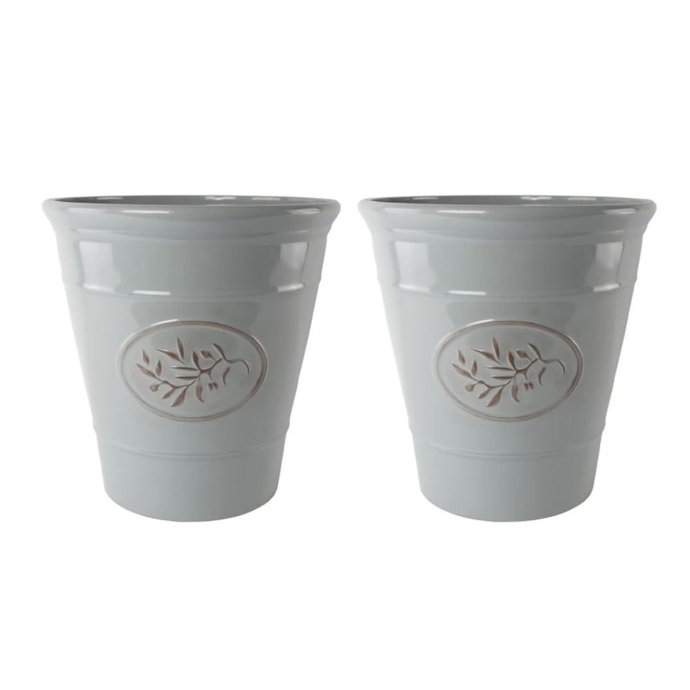 Classic Olive Plastic Planter for Gardening – Outdoor & Indoor Flowers Pot with Glossy Finish | Weatherproof Plant Pot with Drainage Holes – Flower Pots for Gardens & Balconies (Grey, 23cm-Pack 2)