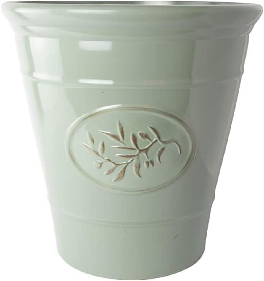 Plastic Outdoor Classic Olive Planter With Glossy Finish 40cm Frost Proof Long Lasting Flower Pot Garden Planter-Green