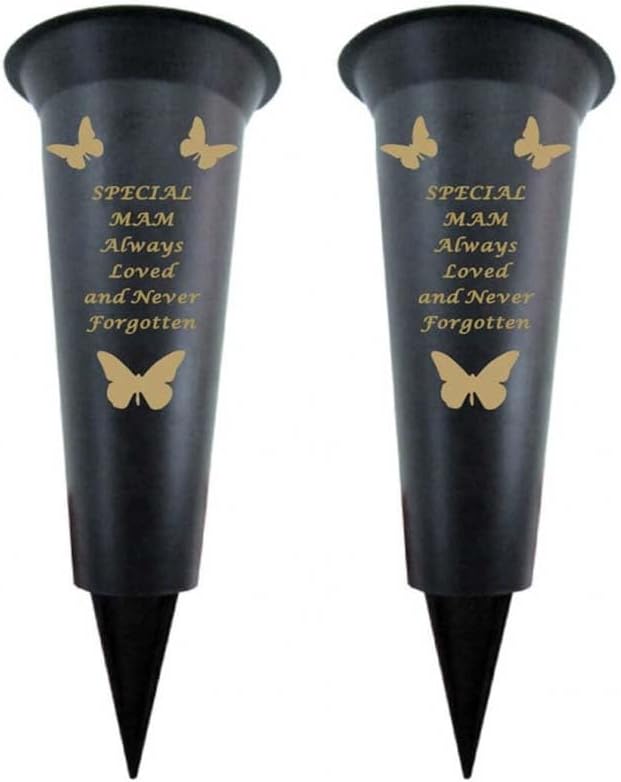 Black Plastic Flower Holders/Memorial Grave Vases Ornaments - Butterfly Spike Grave Flower Vases with Funeral Verses for Your Loved Ones - Pack of 2 (Brother - Pack of 2)