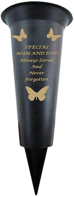 Mum And Dad - Plastic Spike Memorial Grave Vase With Butterfly Decoration