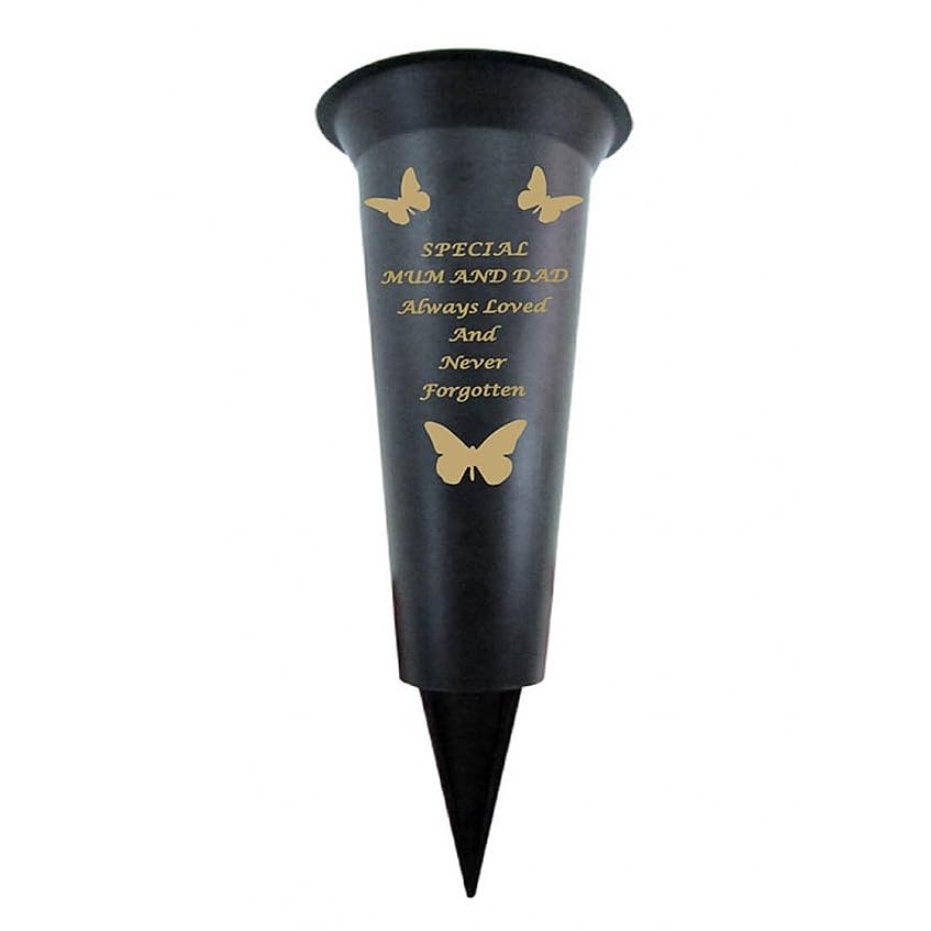 Mum And Dad - Plastic Spike Memorial Grave Vase With Butterfly Decoration