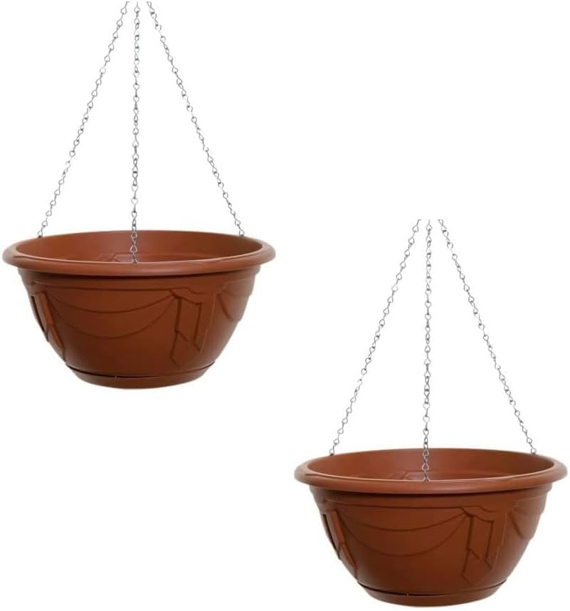 Flower and Herb Plastic Hanging Basket | Plant Saucer for Indoor Outdoor | Wall Planters | Plant Pots for Succulents | Hanging Flower Pots for Garden, Balcony - 32cm (Black - Pack 1)