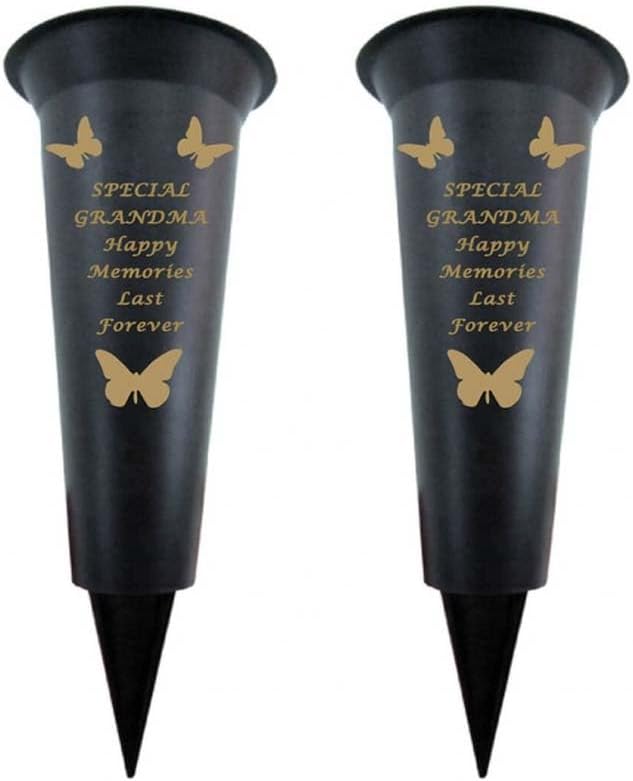 Black Plastic Flower Holders/Memorial Grave Vases Ornaments - Butterfly Spike Grave Flower Vases with Funeral Verses for Your Loved Ones - Pack of 2 (Brother - Pack of 2)