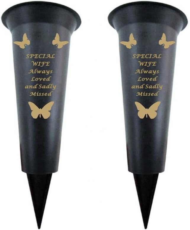 Black Plastic Flower Holders/Memorial Grave Vases Ornaments - Butterfly Spike Grave Flower Vases with Funeral Verses for Your Loved Ones - Pack of 2 (Brother - Pack of 2)