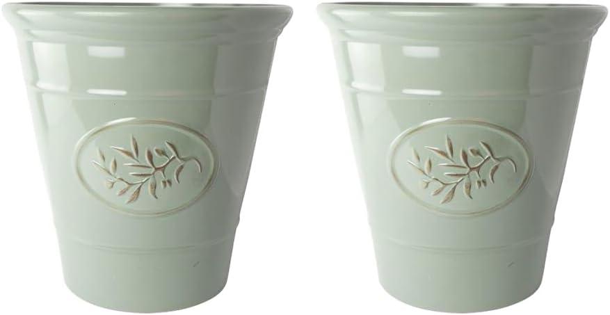 Classic Olive Plastic Planter for Gardening – Outdoor & Indoor Flowers Pot with Glossy Finish | Weatherproof Plant Pot with Drainage Holes – Flower Pots for Gardens & Balconies (Grey, 23cm-Pack 2)