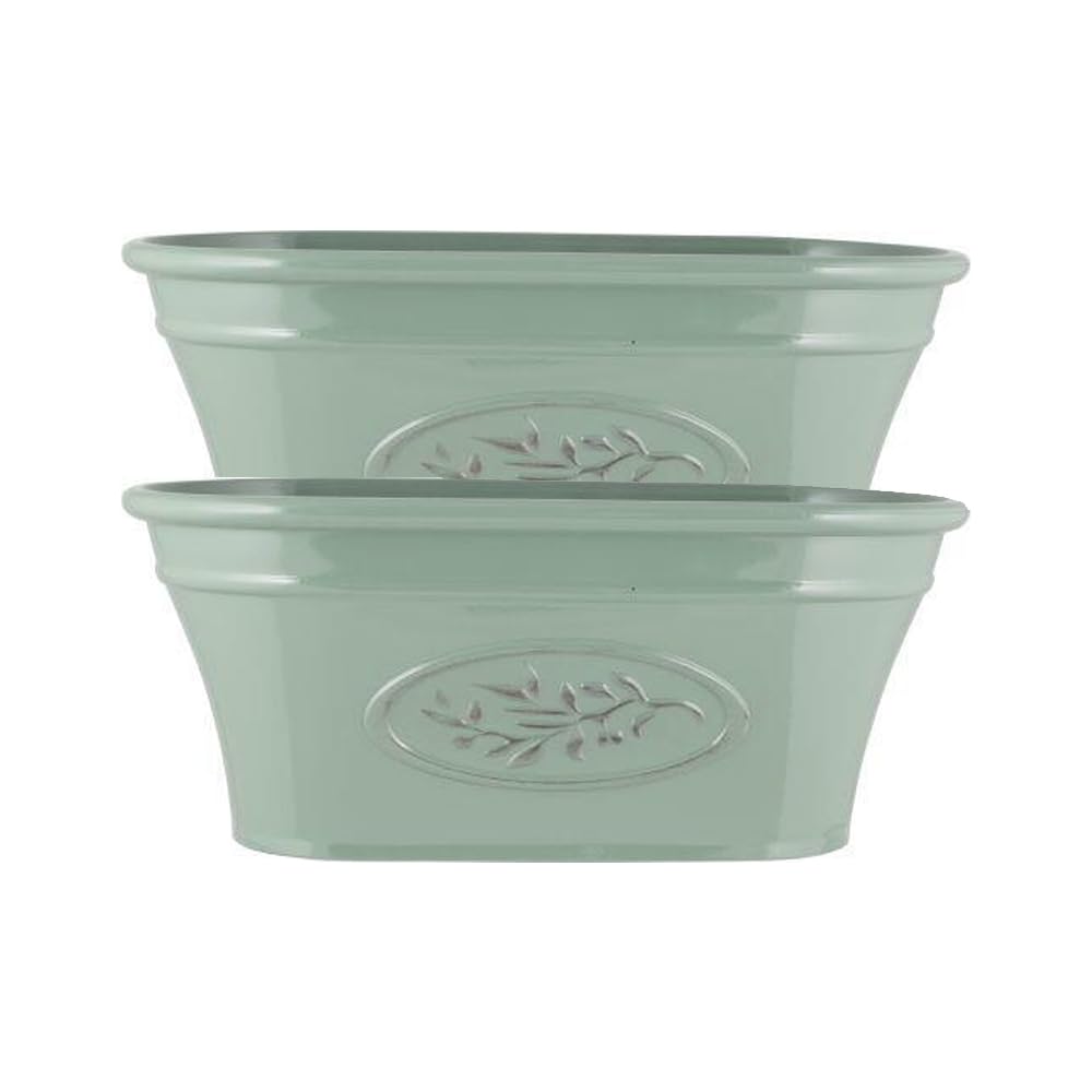 shopior Classic Olive Plastic Planter Trough for Gardening – Flowers Pot with Glossy Finish Weatherproof Plant Pot with Drainage Holes – Gardens, Balconies & Windowsills | 38cm (38cm-Green, Pack 2)