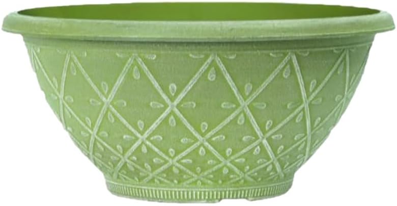 shopior Plastic Prisma Bowl Planter – Round Garden Flower Pot with Drainage Holes, Weatherproof Durable Plastic, Outdoor & Indoor Plant Pot for Home, Patio, Balcony & Garden (MossGreen-30cm, Pack 1)