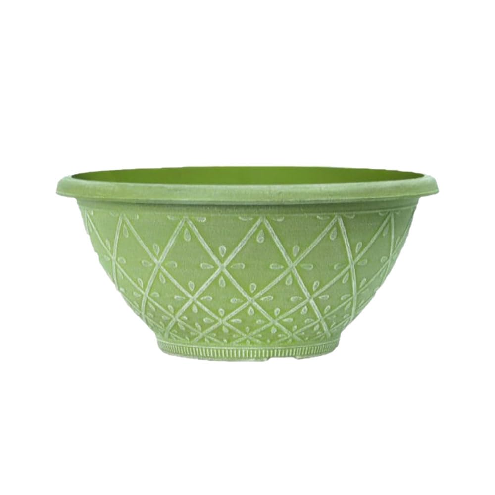 shopior Plastic Prisma Bowl Planter – Round Garden Flower Pot with Drainage Holes, Weatherproof Durable Plastic, Outdoor & Indoor Plant Pot for Home, Patio, Balcony & Garden (MossGreen-30cm, Pack 1)