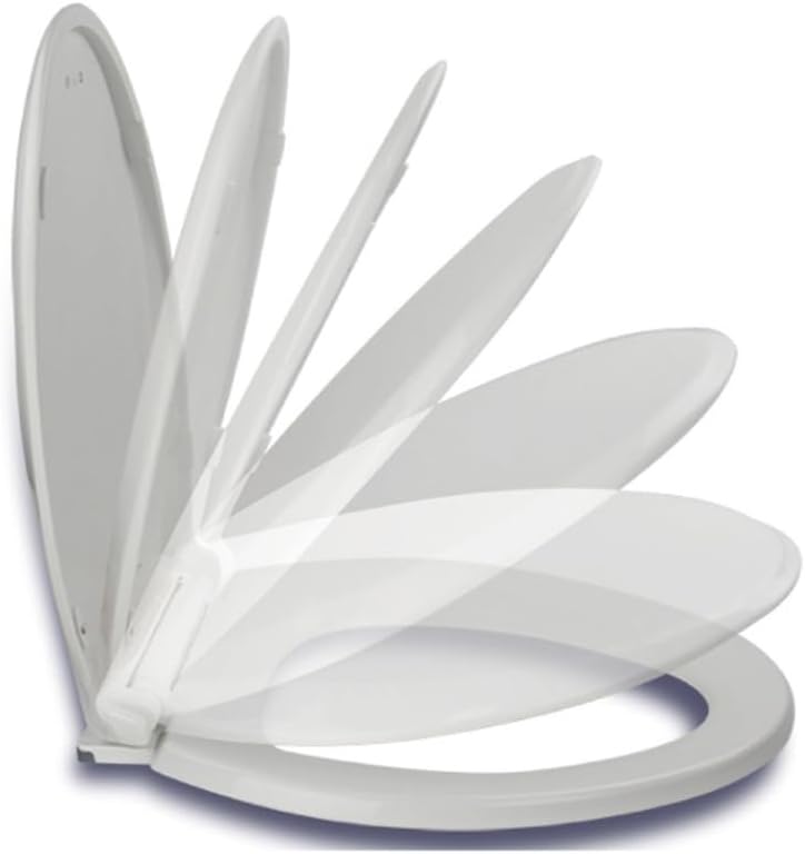 Soft Close Loo Seat Universal Fit | Heavy Duty Plastic Toilet Seat with Quiet Closing & Adjustable Hinges – White Toilet Seat with Fixings - 46 × 34cm