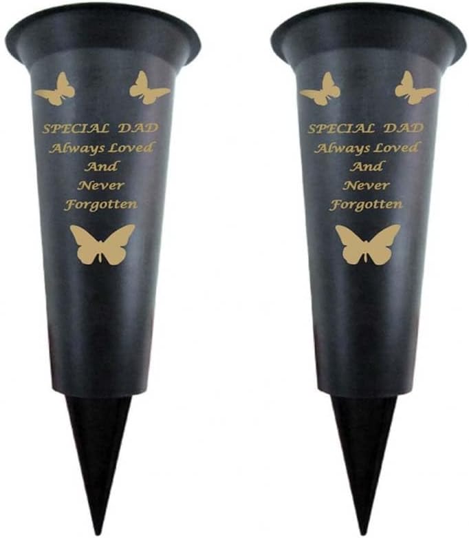 Black Plastic Flower Holders/Memorial Grave Vases Ornaments - Butterfly Spike Grave Flower Vases with Funeral Verses for Your Loved Ones - Pack of 2 (Brother - Pack of 2)