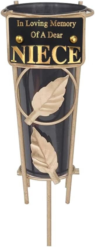 Grave Vases with Spike Grave Ornaments - Memorial Plaques/Black Vases Flower Holders with Personalised Quotes; Metal Spikes Grave Decorations in Loving Memory of your Loved Ones (Niece)