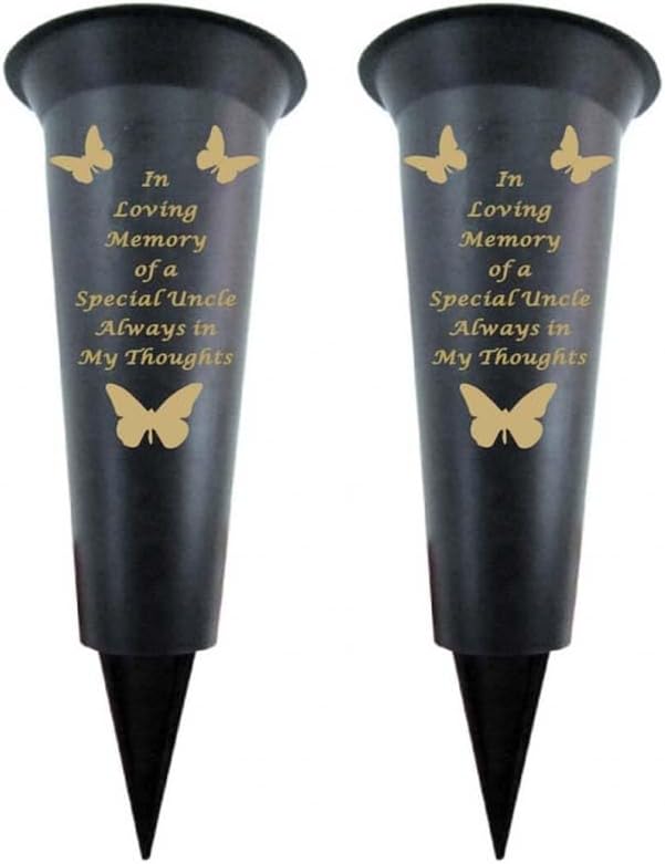 Black Plastic Flower Holders/Memorial Grave Vases Ornaments - Butterfly Spike Grave Flower Vases with Funeral Verses for Your Loved Ones - Pack of 2 (Brother - Pack of 2)