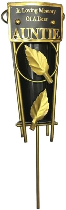 Auntie - Memorial Metal Grave Vase With Gold Leaf - Black