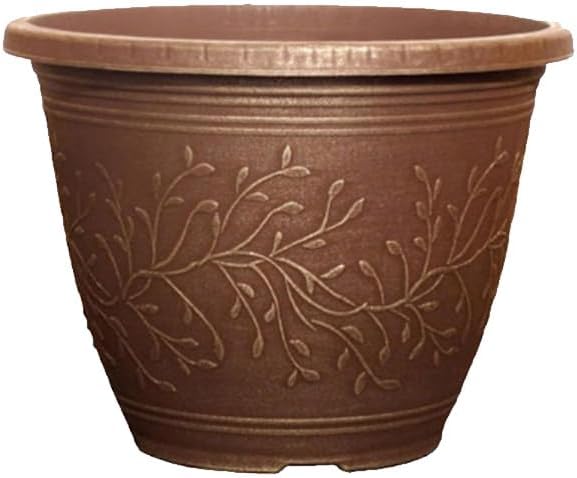 Round Linden Garden Plant Pot – Weatherproof Decorative Outdoor & Indoor Flower Planter with Drainage Holes | Durable Plastic Plant Pot for Patio, Balcony, Home & Garden - 28cm (Green-Pack 4, 28cm)