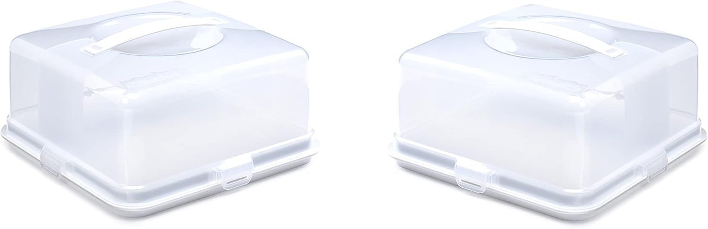 Airtight BPA-free Plastic Reusable Storage Cake Box | Portable Takeaway Food Storage Container with Lid | Cake Carrier with Handle Box | Lockable Cover Box Multipack (Plastic, Three Pack Square)