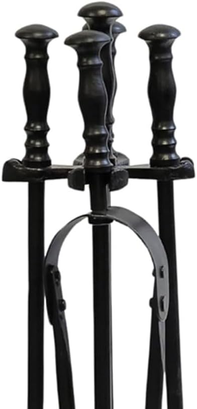 shopior 5PC Cast Iron Fireside Tool Set–Wrought Iron Companion Fireplace Set with Stand, Shovel, Poker, Brush & Tongs – Firepit & Wood Burner Traditional Accessories for Stove, Log Burner & Open Fires