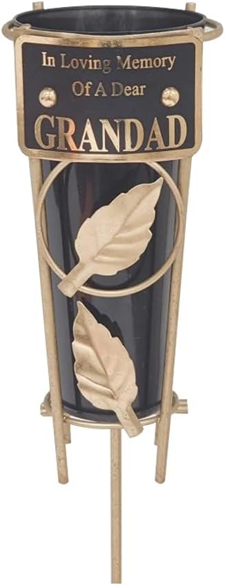 Graveside Memorial Flower Holder Vase – Durable Metal Spike Grave Decoration | Elegant Tribute for Loved Ones, Durable Cemetery Ornament for Flowers & Loving Remembrance – Black (Husband)