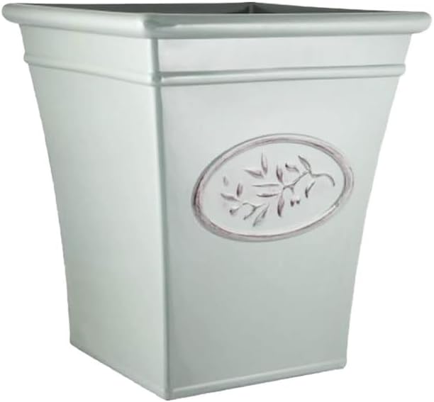 Plastic Outdoor Tall Square Olive Planter for Gardening – Outdoor/Indoor Flowers Pot with Glossy Finish - Weatherproof Garden Home Plant Pot – Gardens, Balconies & Windowsills (Grey 35cm, Pack of 1)