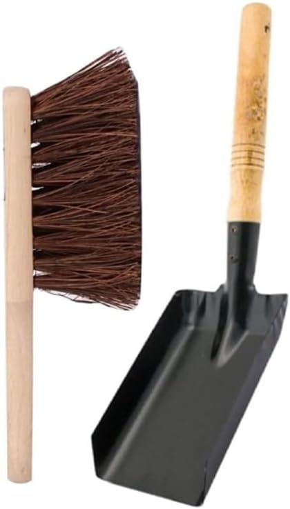 12L Metal Ash Bucket with Lid, Brush & Shovel – Steel Coal Holder with Wooden Handle for Fireplace, Fire Pit, BBQ, Wood Burning Stove & Hearth – Ash Bin Storage Container Set