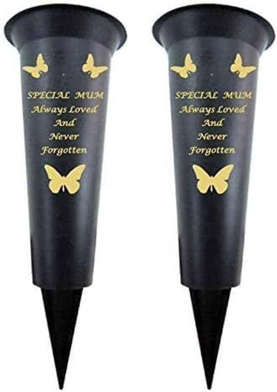 Black Plastic Flower Holders/Memorial Grave Vases Ornaments - Butterfly Spike Grave Flower Vases with Funeral Verses for Your Loved Ones - Pack of 2 (Brother - Pack of 2)