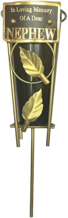 Nephew - Memorial Metal Grave Vase With Gold Leaf - Black